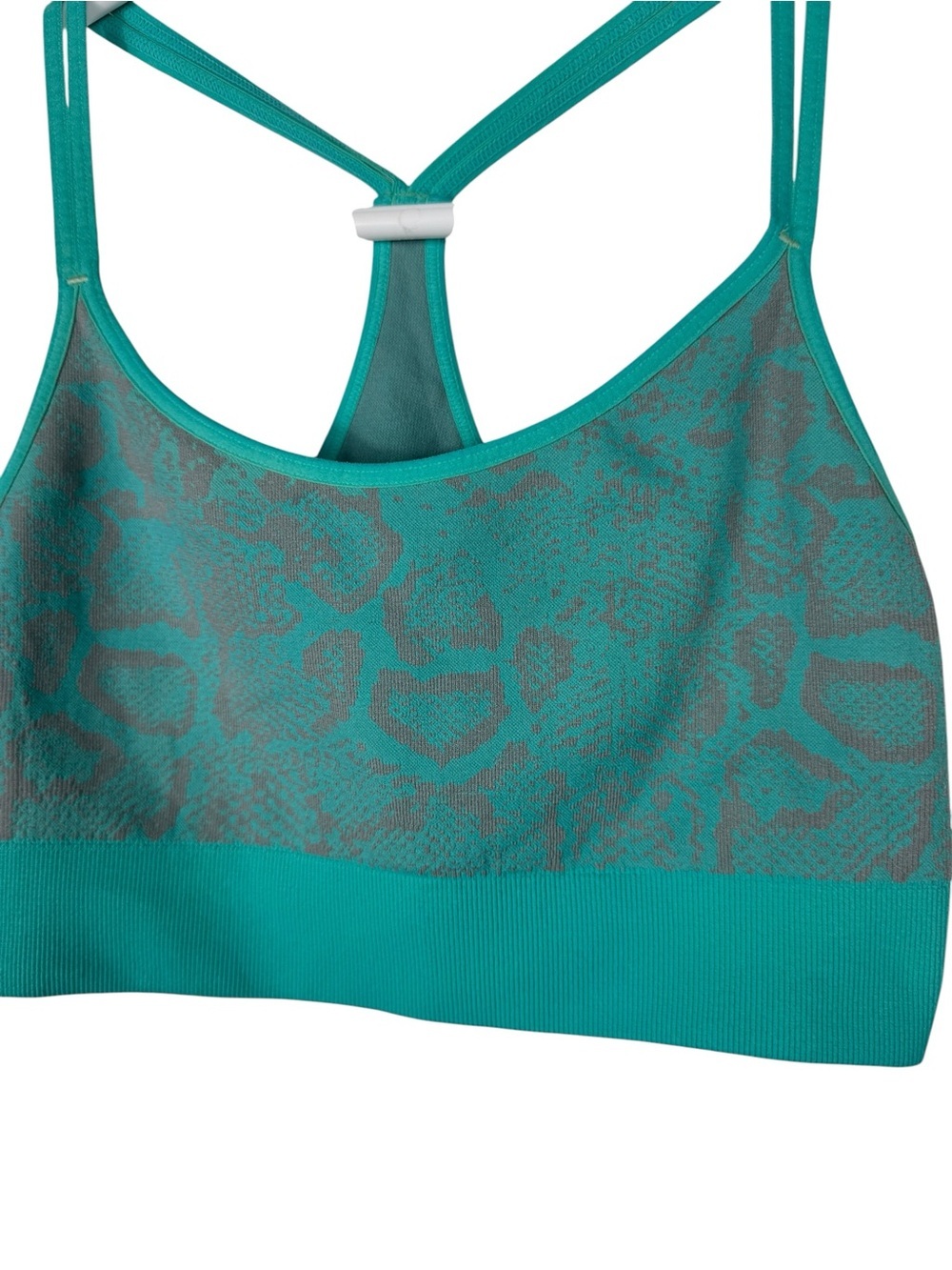 Bombshell Sportswear Teal Snake Print Seamless Sports Bra, L/XL - Picture 3 of 6